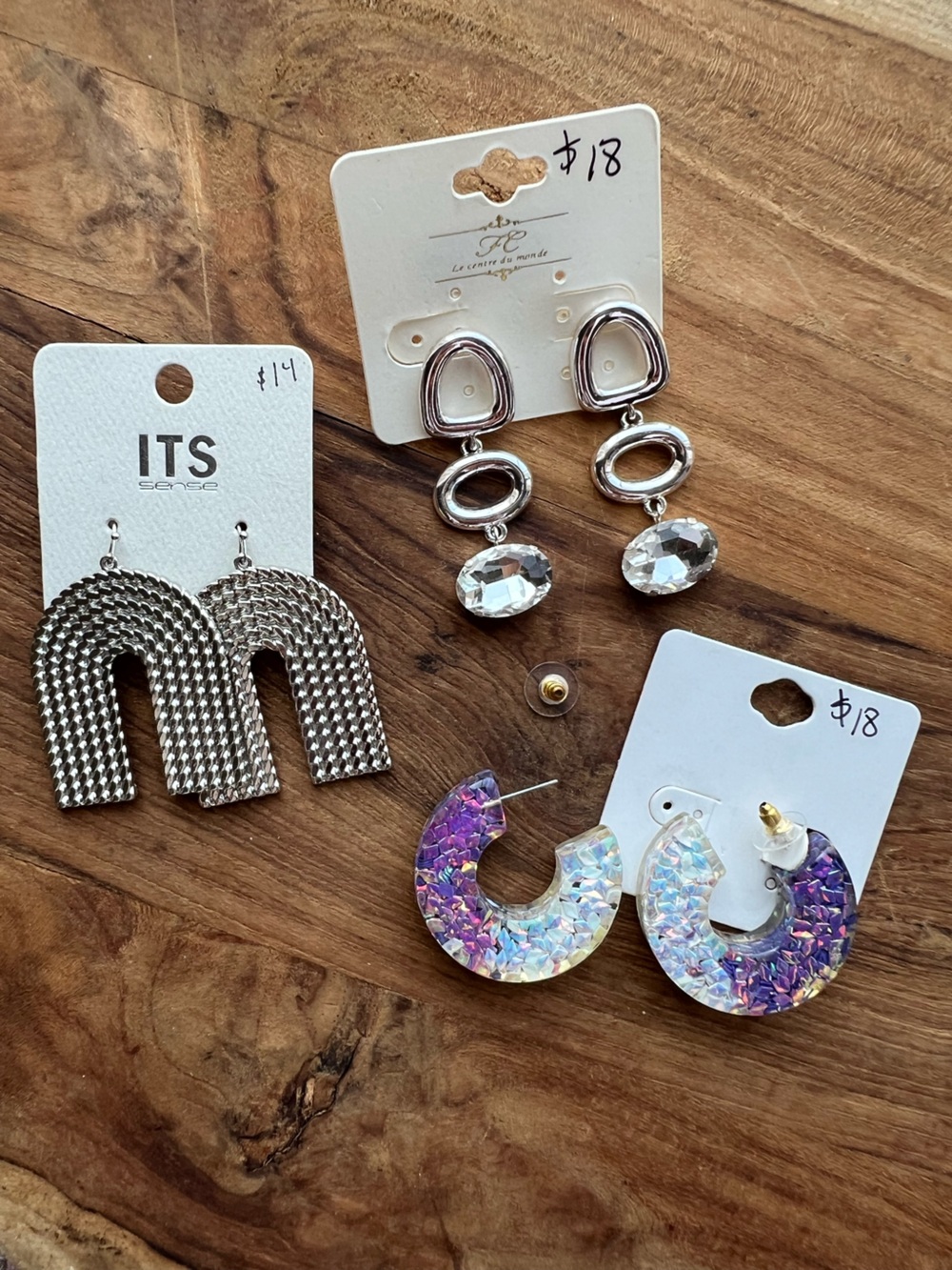 NWT 3 pairs of silver tone & resin glittery  earrings silver  drop earrings